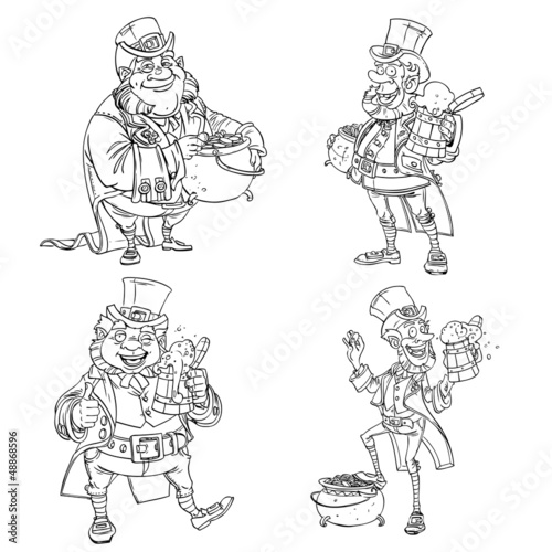 Vector: Line art coloring Leprechaun with beer and gold Line art coloring Leprechaun with beer and gold
