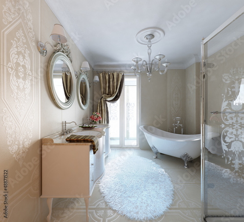 Illustration: Luxury bathroom with shower and bath. Classic style Luxury bathroom with shower and bath. Classic style