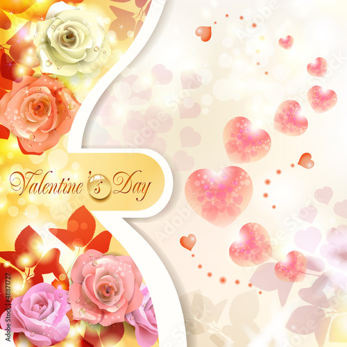 Vector: Romantic background for Valentine's day with hearts and roses Romantic background for Valentine's day with hearts and roses