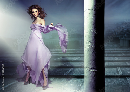Photo: Amazing picture of sensual brunette waering lillac dress Amazing picture of sensual brunette waering lillac dress