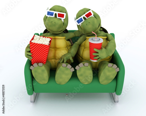 Illustration: tortoises watching a 3D Movie tortoises watching a 3D Movie