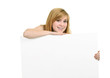 Photo: Young girl with brackets and white billboard Young girl with brackets and white billboard