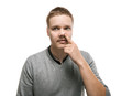 Photo: Funny portrait of a man concentrating in picking his nose. Funny portrait of a man concentrating in picking his nose.