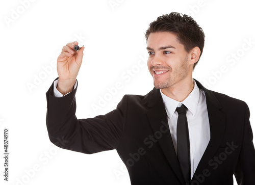 Photo: Businessman drawing on the screen Businessman drawing on the screen