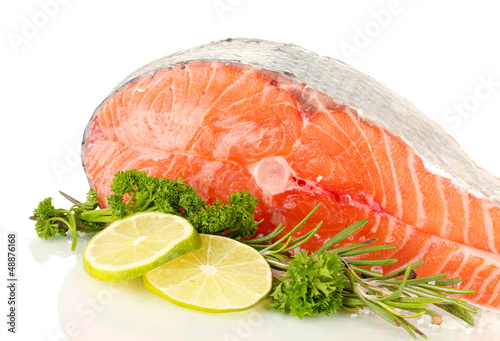 Photo: Fresh salmon steak, isolated on white Fresh salmon steak, isolated on white