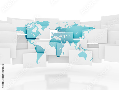 Illustration: World map on 3d squares World map on 3d squares