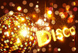 vector disco background with golden disco ball and gold letterin