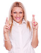 Blonde with crossed fingers