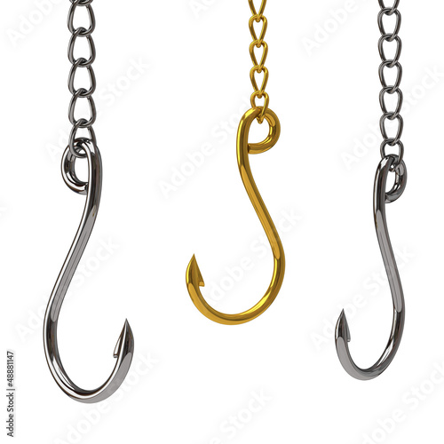 Illustration: Three hooks hanging in chain Three hooks hanging in chain