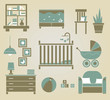 set of vector furniture icons for nursery