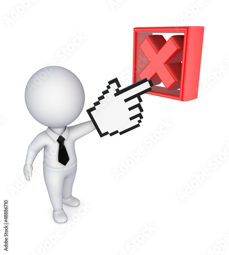 Illustration: Small person pointing to cross mark. Small person pointing to cross mark.