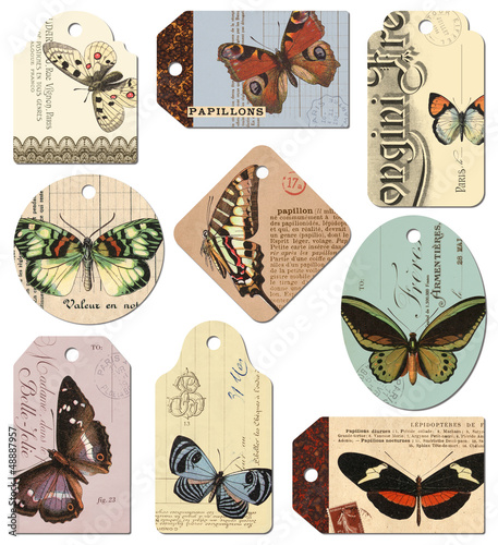 Illustration: retro tags: butterflies - set of 9 designs retro tags: butterflies - set of 9 designs
