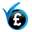 livre sterling sur bouton validé bleu