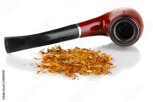 Photo: Smoking pipe and tobacco isolated on white Smoking pipe and tobacco isolated on white