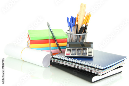 Photo: School and office supplies isolated on white School and office supplies isolated on white