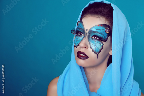 Photo: Fashion Make up. Butterfly makeup on face beautiful woman. Art P Fashion Make up. Butterfly makeup on face beautiful woman. Art P