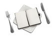 gnawing science. notebook on a plate & white background.