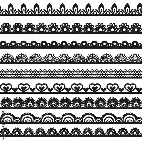 Vector: Large set of openwork lace borders black silhouette Large set of openwork lace borders black silhouette