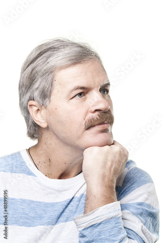Photo: portrait of thoughtful mature caucasian man isolated on white portrait of thoughtful mature caucasian man isolated on white