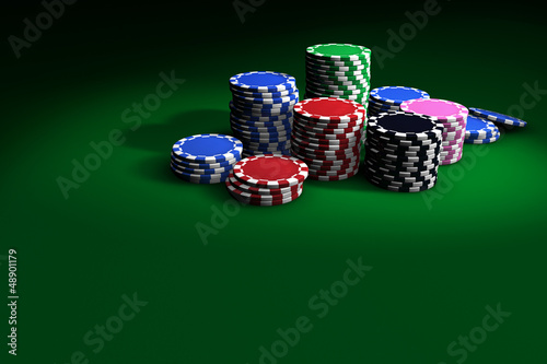Illustration: Poker Chips On Green Table Poker Chips On Green Table