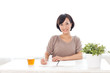 attractive asian woman writing