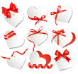 Vector: Set of beautiful gift cards with red gift bows and hearts. Valen Set of beautiful gift cards with red gift bows and hearts. Valen
