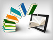 Books flying in a tablet. Vector illustration.