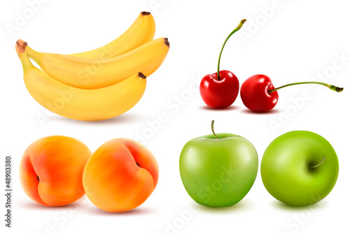 Vector: Group of fresh colorful fruit. Vector illustration. Group of fresh colorful fruit. Vector illustration.