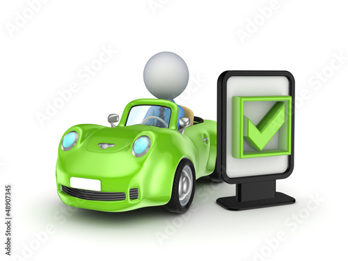 Illustration: Green car and lightbox with a tick mark. Green car and lightbox with a tick mark.