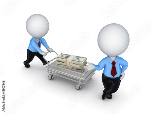 Illustration: Pushcart with pack of dollars. Pushcart with pack of dollars.