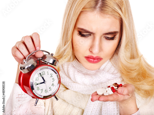 Photo: Woman having pills and tablets. Woman having pills and tablets.