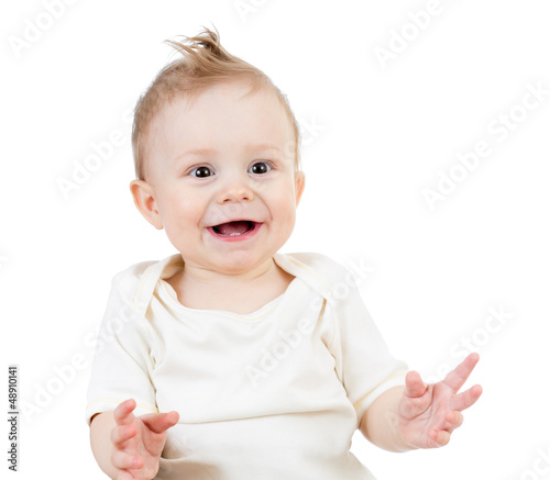 Photo: portrait of smiling baby boy isolated on white background portrait of smiling baby boy isolated on white background