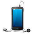 vector illustration of mobile phone with pair of earphone