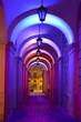Colorful street lights at the entrance to the town hall in Lvov