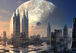 Flying Saucers over Modern Cityscape