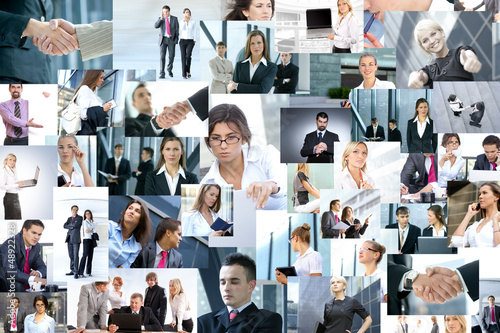 Photo: A large collage of business images with people in formal clothes A large collage of business images with people in formal clothes