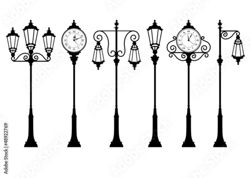 Vector: street lanterns and clock street lanterns and clock