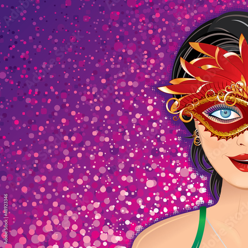 Vector: Vector Carnival Background with Beauty Girl Vector Carnival Background with Beauty Girl