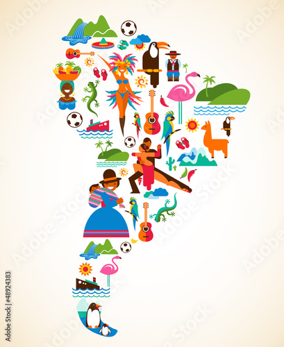 South America love - concept illustration with vector icons