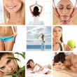 A collage of images with women on spa massage