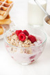 yogurt with muesli and fruits for breakfast