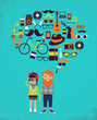 Hipster speech bubble with icons and stylish young couple