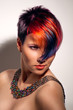 portrait of a beautiful girl with dyed hair, professional hair c