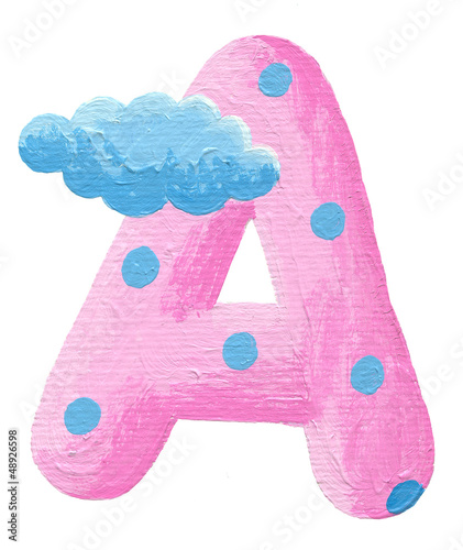 Illustration: Initial pink letter A with clouds Initial pink letter A with clouds