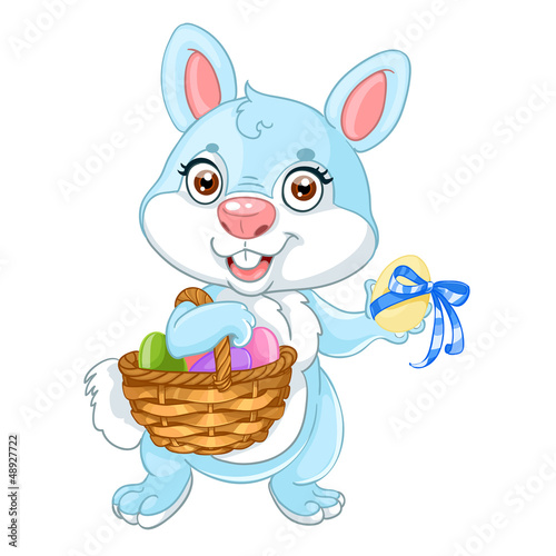 Vector: Cute easter bunny with basket of eggs Cute easter bunny with basket of eggs