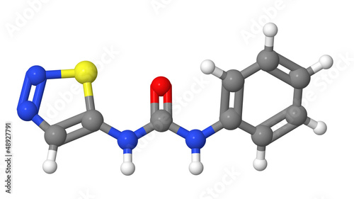Illustration: Plant hormone - Cytokinins - Thidiazuron - TDZ - molecular model Plant hormone - Cytokinins - Thidiazuron - TDZ - molecular model