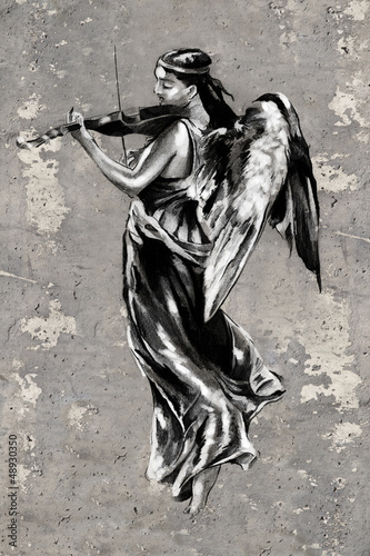 Photo: Tattoo art illustration, angel with violin Tattoo art illustration, angel with violin