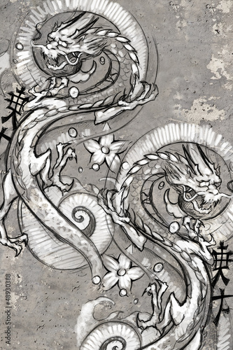 Illustration: Tattoo art illustration, japanese dragons Tattoo art illustration, japanese dragons