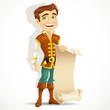 Cute prince with a scroll of parchment for your banner