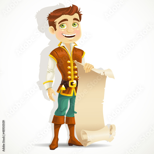 Vector: Cute prince with a scroll of parchment for your banner Cute prince with a scroll of parchment for your banner